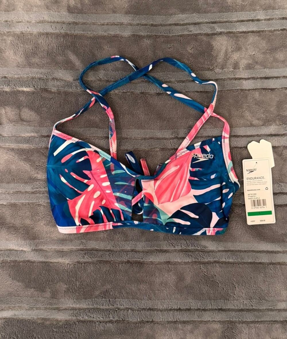 NEW Speedo Women's Swimsuit Top Bikini Lite Tie Back Print LARGE